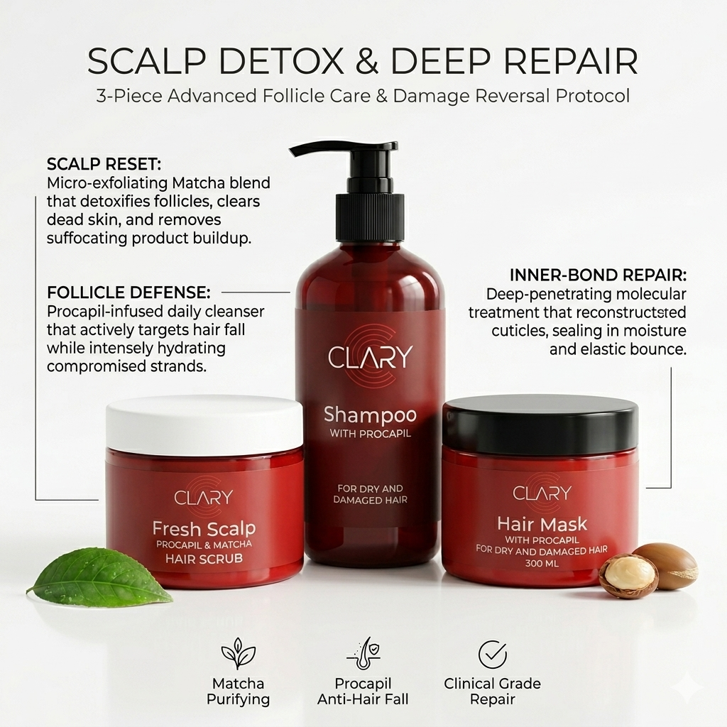 Clary Scalp Detox & Deep Repair Protocol | 3-Piece Advanced Anti-Hair Fall Regimen