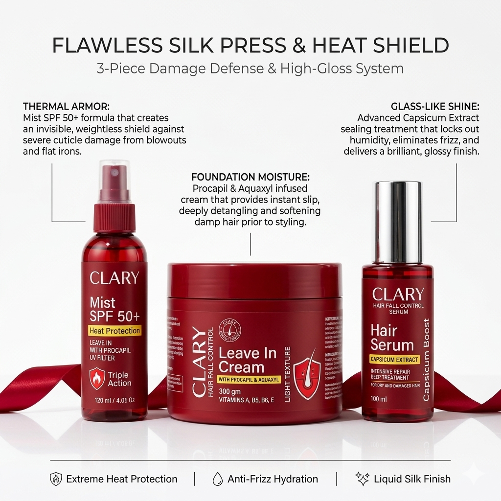 Clary Silk Press & Heat Shield System | 3-Piece Anti-Frizz & Thermal Defense Routine