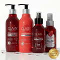The complete Clary Glass Hair & Scent Ritual by Glowra, featuring Clary Hair Fall Control Shampoo, Conditioner, Keratin Hair Water, and Hair Affair Mist shipped from Egypt to the US.